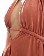 halter neck mini dress with skater skirt in rust