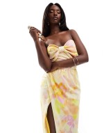 bow front bandeau midi dress in floral print