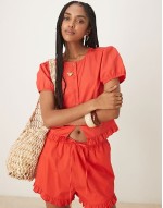 frill detail top & shorts co-ord in red