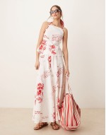 drawstring waist co-ord maxi skirt in red print