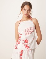drawstring waist co-ord maxi skirt in red print