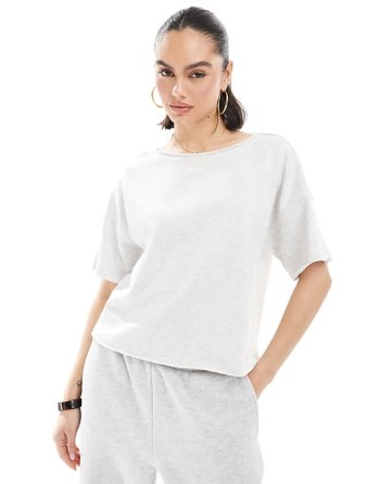 raw edge loop back boxy t-shirt in ice marl
